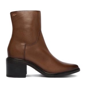 Botki MEXX. Brązowe botki Mexx, bez wzorów, bez obcasa, na słupku, bez zapięcia. Za 399,99 zł.