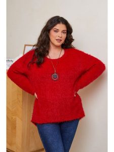 Curvy Lady Sweter w kolorze czerwonym rozmiar: 44/46. Czerwone swetry oversize Curvy Lady, bez wzorów, ze splotem, bez ramiączek. Za 132,05 zł.