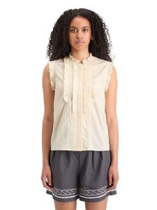 Scotch & Soda Top w kolorze kremowym rozmiar: 36. Brązowe topy Scotch & Soda, bez wzorów, z bawełny, bez kołnierzyka, bez ramiączek. Za 152,98 zł.