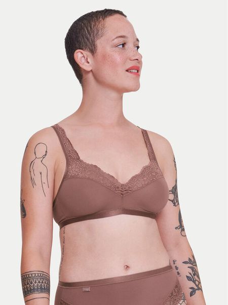 Sloggi Biustonosz bezfiszbinowy Romance 10031898 Brązowy. Brązowe biustonosze Sloggi, bez wzorów, z bawełny. Za 59,99 zł.