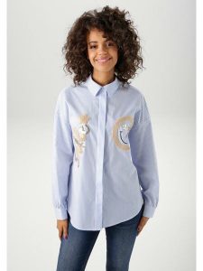 Aniston Koszula w kolorze błękitno-białym rozmiar: 38. Białe koszule Aniston, bez wzorów, z bawełny, bez kołnierzyka, bez ramiączek. Za 83,03 zł.