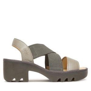 Sandały Fly London. Szare sandały Fly London, bez wzorów, bez obcasa, na słupku, bez zapięcia. Za 509,99 zł.