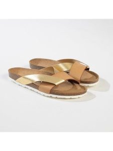 BACKSUN Skórzane klapki "Tingo" w kolorze złoto-jasnobrązowym rozmiar: 38. Brązowe klapki Backsun, bez wzorów, z otwartym noskiem, bez obcasa. Za 140,53 zł.