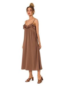 Made of emotion Sukienka w kolorze jasnobrązowym rozmiar: XXL. Brązowe sukienki Made Of Emotion, xxl, bez wzorów, bez kołnierzyka, bez ramiączek, maxi. Za 211,95 zł.
