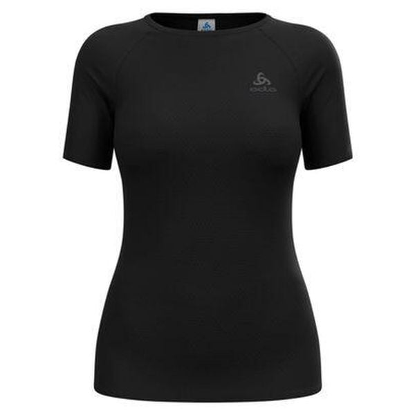 Koszulka termoaktywna damska Odlo Merino PW 140 Seamless BL Top Crew Neck SS. Czarne bluzki ODLO, s, bez wzorów, sportowe, bez kołnierzyka, bez ramiączek. Za 366,99 zł.