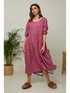 Fleur de Lin Lniana sukienka "Lantana" w kolorze różowym rozmiar: XL. Różowe sukienki Fleur de Lin, xl, bez wzorów, ze lnu, bez kołnierzyka, bez ramiączek, maxi. Za 173,99 zł.