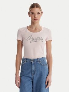 Guess T-Shirt W6RI24 J1314 Różowy Regular Fit. Czerwone t-shirty Guess, xl, z aplikacjami, z bawełny, bez kołnierzyka, bez ramiączek. Za 179,99 zł.