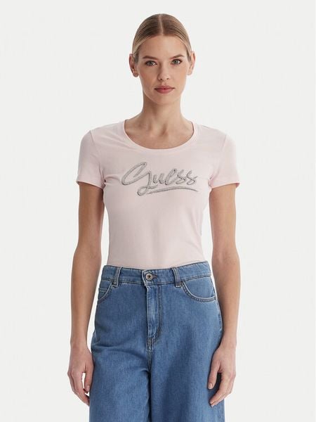 Guess T-Shirt W6RI24 J1314 Różowy Regular Fit. Czerwone t-shirty Guess, m, z aplikacjami, z bawełny, bez kołnierzyka, bez ramiączek. Za 174,99 zł.