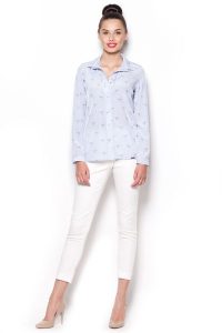 Niebieska Koszula Damska w Kolibry. Niebieskie koszule Figl, xl, bez wzorów, z materiału, bez kołnierzyka, bez ramiączek. Za 189,00 zł.