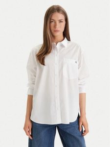 Calvin Klein Jeans Koszula LV047F102G Biały Relaxed Fit. Białe koszule Calvin Klein Jeans, xs, bez wzorów, z bawełny, bez kołnierzyka, bez ramiączek. Za 409,99 zł.
