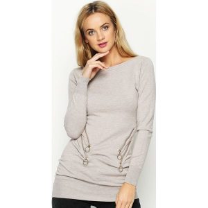 Beżowy Sweterek Duo Zips. Długie swetry marki Born2be. Za 29,99 zł.