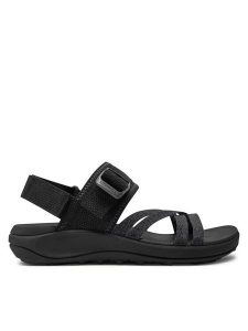 Merrell Sandały District 4 Backstrap J006436 Czarny. Czarne sandały Merrell, bez wzorów, z materiału, bez obcasa, na płaskiej podeszwie, bez zapięcia. Za 219,99 zł.