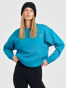 4F Bluza dresowa nierozpinana bez kaptura damska - turkusowa L. Niebieskie bluzy 4f, l, bez wzorów, z dresówki, bez kaptura. Za 149,99 zł.