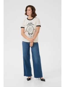 Kaffe Koszulka w kolorze białym rozmiar: L. Białe bluzki Kaffe, l, bez wzorów, z bawełny, bez kołnierzyka, bez ramiączek. Za 69,99 zł.