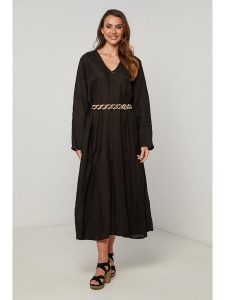 Fleur de Lin Sukienka w kolorze czarnym rozmiar: XXL. Czarne sukienki Fleur de Lin, xxl, bez wzorów, ze lnu, bez kołnierzyka, bez ramiączek, maxi. Za 254,74 zł.