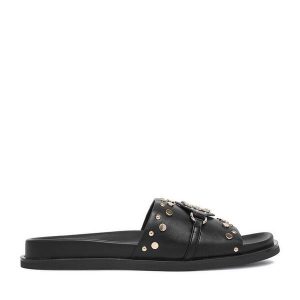 Klapki Nine West. Czarne klapki Nine West, bez wzorów, bez obcasa. Za 219,99 zł.