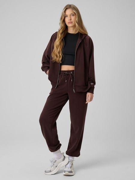 4F Spodnie z szerokimi nogawkami z modalem damskie - brązowe S. Brązowe spodnie dresowe 4f, s, bez wzorów, z dresówki. Za 189,99 zł.