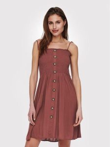 ONLY Sukienka letnia Annika 15193884 Brązowy Slim Fit. Brązowe kombinezony ONLY, na lato, bez wzorów, z wiskozy, bez kołnierzyka, bez ramiączek. Za 69,99 zł.