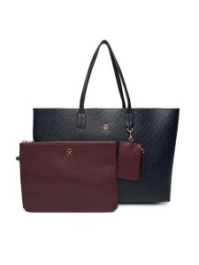 Tommy Hilfiger Torebka Th Icon Tote Mono AW0AW18174 Granatowy. Niebieskie shopper bag TOMMY HILFIGER, bez wzorów, ze skóry, bez dodatków. Za 699,99 zł.