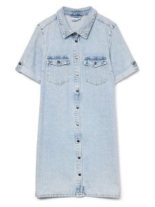 Vero Moda Sukienka dżinsowa w kolorze błękitnym rozmiar: S. Niebieskie sukienki Vero Moda, na co dzień, s, bez wzorów, z bawełny, bez kołnierzyka, bez ramiączek, mini, proste. Za 104,99 zł.