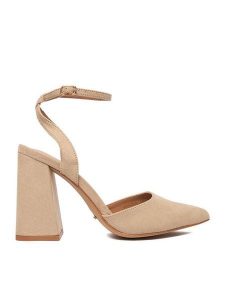 DeeZee Czółenka CEO-CD25-039-1 Beżowy. Brązowe czółenka DeeZee, bez wzorów, z materiału, bez obcasa, bez zapięcia. Za 139,99 zł.