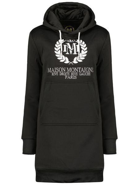 Maison Montaigne Sukienka dresowa "Giqueen" w kolorze czarnym rozmiar: M. Czarne sukienki Maison Montaigne, m, bez wzorów, z dresówki, bez kołnierzyka, bez ramiączek, mini. Za 117,73 zł.
