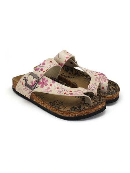 Calceo Japonki w kolorze kremowo-jasnoróżowym rozmiar: 41. Brązowe klapki Calceo, bez wzorów, z otwartym noskiem, bez obcasa. Za 130,99 zł.