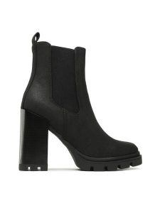 ONLY Botki 15304858 Czarny. Czarne botki ONLY, bez wzorów, ze skóry, bez obcasa, na słupku, bez zapięcia. Za 199,99 zł.