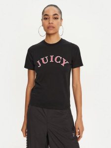 Juicy Couture T-Shirt College Gf JCSCT224414 Czarny Regular Fit. Czarne t-shirty Juicy Couture, xs, bez wzorów, z bawełny, bez kołnierzyka, bez ramiączek. Za 109,99 zł.
