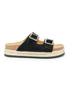 Mandel Skórzane klapki w kolorze czarnym rozmiar: 39. Czarne klapki Mandel, bez wzorów, ze skóry, z otwartym noskiem, bez obcasa. Za 217,99 zł.