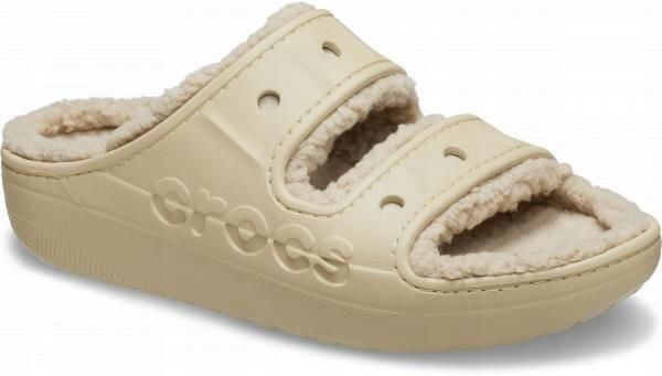 Klapki Dla Dorosłych Crocs Baya Cozzy Sandal. Brązowe klapki Crocs, bez wzorów, z materiału, bez obcasa. Za 119,99 zł.