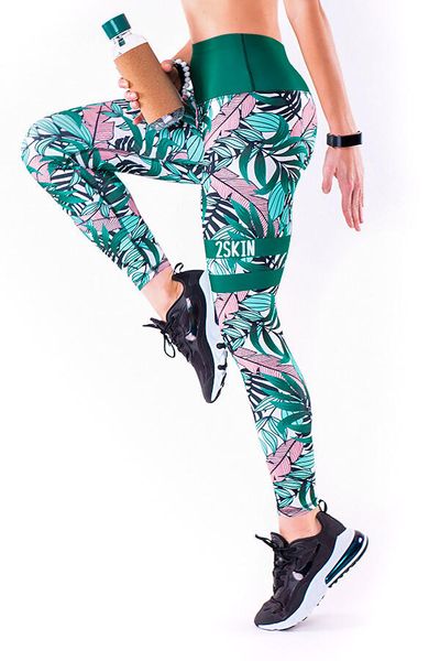 Legginsy sportowe z tropikalnym nadrukiem na fitness damskie 2skin MADAGASKAR. Czerwone legginsy 2SkIN, bez wzorów, z dzianiny, długie. Za 69,00 zł.
