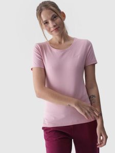 4F T-shirt slim gładki damski - różowy M. Czerwone t-shirty 4f, m, bez wzorów, z bawełny, bez kołnierzyka, bez ramiączek. W wyprzedaży za 29,99 zł.