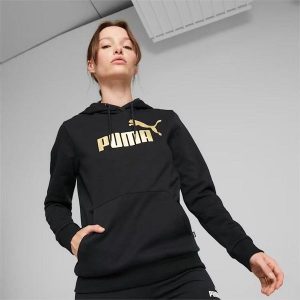 Bluza sportowa damska Puma ESS+ METALLIC LOGO. Czarne bluzy Puma, xs, bez wzorów, bez kaptura. Za 185,99 zł.