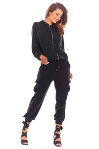 Czarna Bluza na Zamek z Kapturem. Czarne bluzy Awama, l, bez wzorów, z elastanu, z kapturem. Za 222,90 zł.