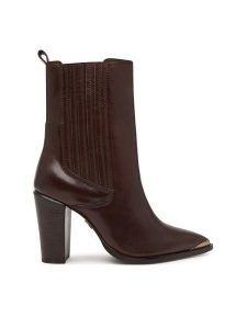 Bronx Botki New American 34322-V 3784 Brązowy. Brązowe botki Bronx, bez wzorów, ze skóry, bez obcasa, na słupku, bez zapięcia. Za 459,99 zł.