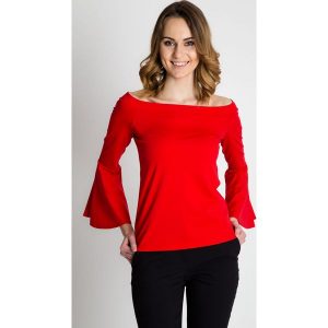 Czerwona bluzka z rozkloszowanymi rękawami BIALCON. Bluzki marki BIALCON. W wyprzedaży za 81,00 zł.