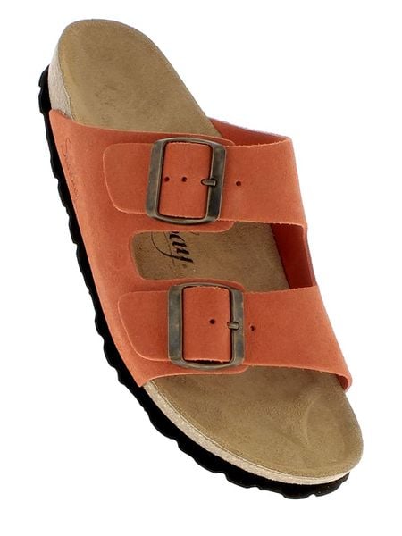 Sunbay Skórzane klapki w kolorze pomarańczowym rozmiar: 40. Pomarańczowe klapki Sunbay, bez wzorów, z otwartym noskiem, bez obcasa. Za 143,90 zł.