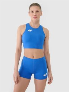 4F Biustonosz treningowy ze średnim wsparciem damski - niebieski S. Niebieskie biustonosze sportowe 4f, bez wzorów, z dzianiny. Za 129,99 zł.