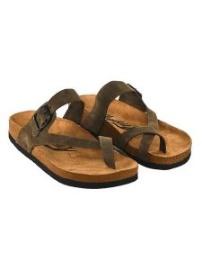 Moosefield Skórzane japonki w kolorze khaki rozmiar: 42. Brązowe klapki Moosefield, bez wzorów, z otwartym noskiem, bez obcasa. Za 123,25 zł.