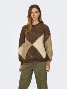 ONLY Sweter w kolorze brązowo-beżowym rozmiar: M. Brązowe swetry oversize ONLY, m, bez wzorów, ze splotem, bez ramiączek. Za 135,81 zł.