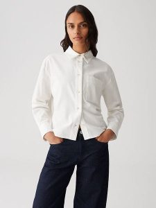 OPUS Koszula w kolorze białym rozmiar: 42. Białe koszule Opus, bez wzorów, z bawełny, bez kołnierzyka, bez ramiączek. Za 130,99 zł.