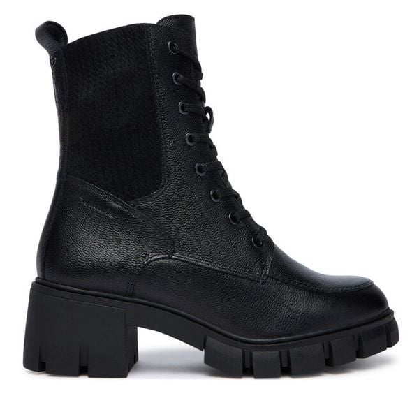 Trzewiki Tamaris. Czarne botki Tamaris, bez wzorów, bez obcasa, na słupku, bez zapięcia. Za 369,99 zł.