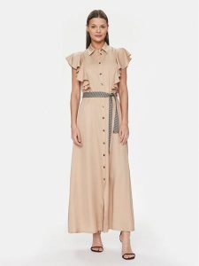 Gaudi Sukienka koszulowa 411BD15002 Beżowy Regular Fit. Brązowe kombinezony Gaudi, bez wzorów, z lyocellu, bez kołnierzyka, bez ramiączek, koszulowe. Za 599,99 zł.