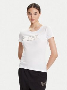 EA7 Emporio Armani T-Shirt 8NTT67 TJDQZ 1100 Biały Skinny Fit. Białe t-shirty EA7 Emporio Armani, xs, bez wzorów, z bawełny, bez kołnierzyka, bez ramiączek. Za 289,99 zł.