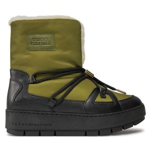 Śniegowce Tommy Hilfiger. Zielone buty zimowe TOMMY HILFIGER, bez obcasa, bez zapięcia. Za 369,99 zł.