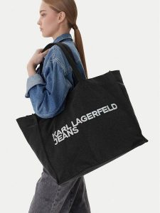 Karl Lagerfeld Jeans Torebka B1W50045 Czarny. Czarne shopper bag Karl Lagerfeld Jeans, bez wzorów, z jeansu, bez dodatków. Za 259,99 zł.