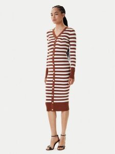 Fracomina Sukienka dzianinowa FS24WD5003K459N8 Brązowy Slim Fit. Brązowe kombinezony Fracomina, xl, bez wzorów, z dzianiny, bez kołnierzyka, bez ramiączek. Za 419,99 zł.
