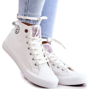 Damskie Wysokie Trampki Cross Jeans JJ2R4056C Białe. Białe trampki bez wzorów, z gumy, bez zapięcia. Za 142,58 zł.