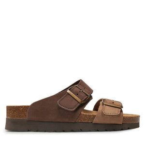 Klapki Grünland. Brązowe klapki Grünland, bez wzorów, bez obcasa. Za 219,99 zł.